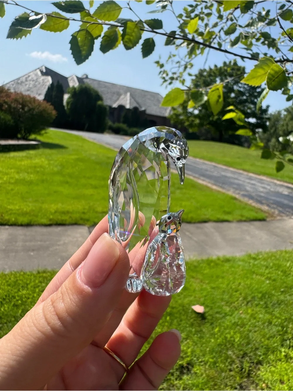 SWAROVSKI mother penguin and baby penguin crystal figurine stamped